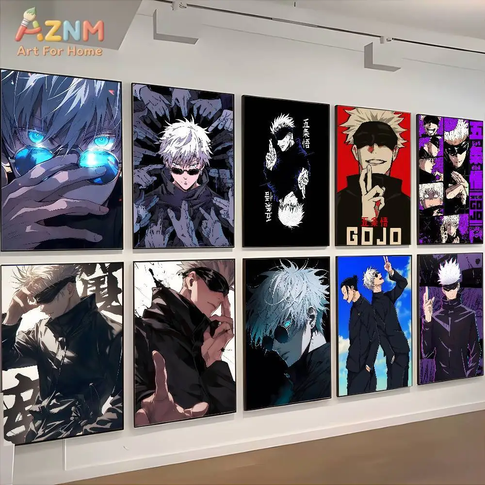 AZNM Jujutsu Kaisen Gojo Satoru Anime Canvas Wall Art, Cool Style Unframed Poster for Home Room Decor