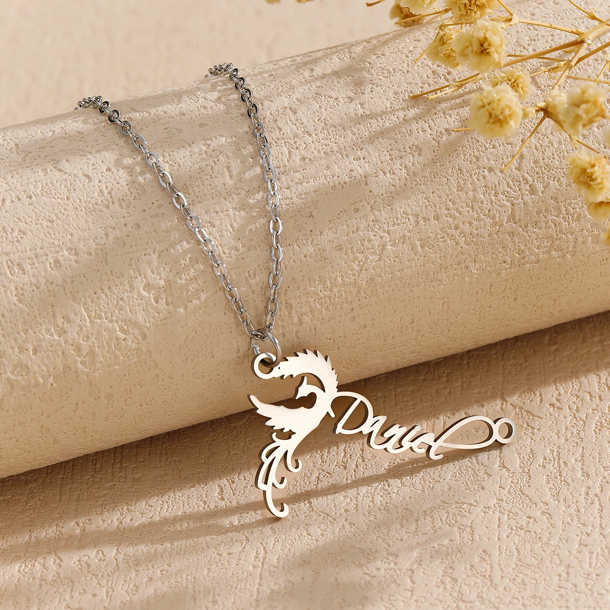 Personalized Custom Name Necklace With Artistic Dragon for Women Stainless Steel Handmade Nameplate Choker Chain Jewelry Gift