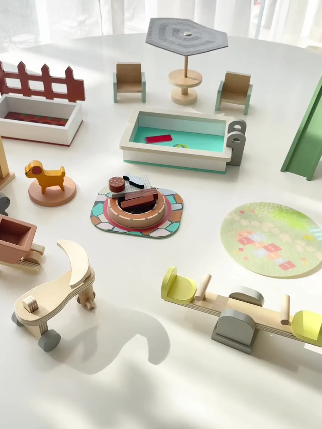 Juego de simulación para niños, juego de patio de juegos en miniatura, muebles de exterior para casa de muñecas, Mini juguete de escena de simulación