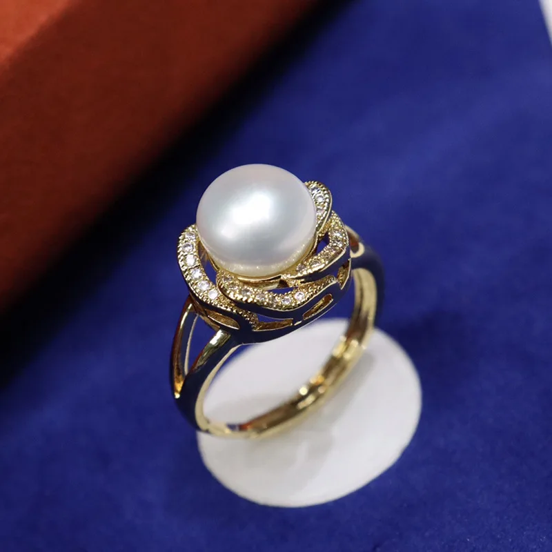 

Autumn Winter Korean Style Freshwater Pearl Ring for Women 8-9mm 18k Gold Plated Micro Inlay Elegant Versatile Fashion Jewelry 1