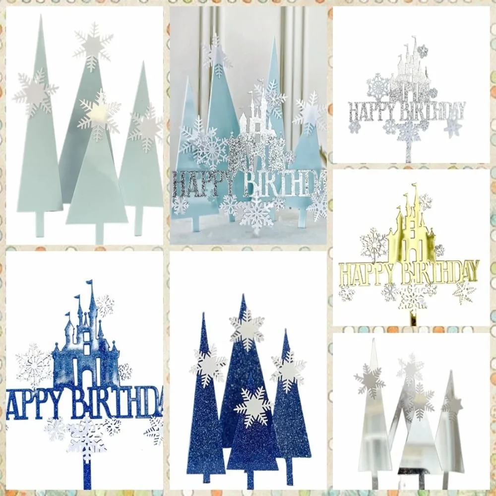 Twinkling Cake Topper Frozen Acrylic Happy Birthday Flags Party Favors For Girls Baby Shower Birthday Party