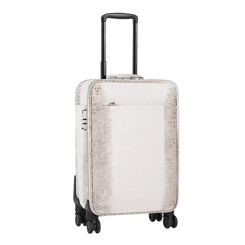 Crocodile belly business and leisure business trip trolley suitcase white crocodile leather pulley travel case
