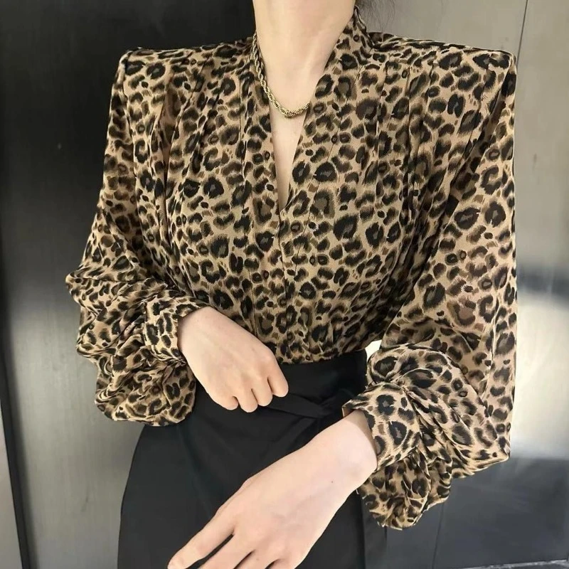 

Women Summer Loose Lantern Sleeve V Neck Shirt Colorful Print Sunproof Fashion Blouse Trendy Casual Top New