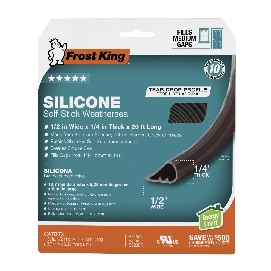 

Flexible Silicone Tear Drop Profile SelfStick Weatherseal for Indoor and Outdoor Applications Brown Stripping 1 2 Inch Wide x 1