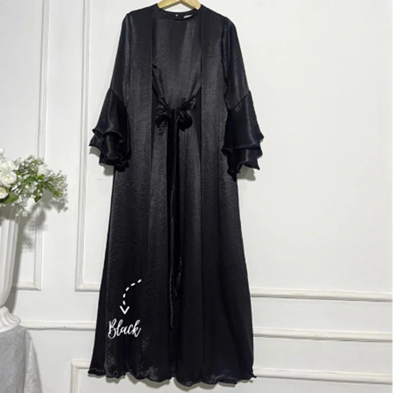 Two-Piece Set for Muslim Ramadan and Eid, Cardigan, Maxi Dress, Horn Sleeve, Open Kimono, Abaya, Moroccan Women Robe, No Scarf,