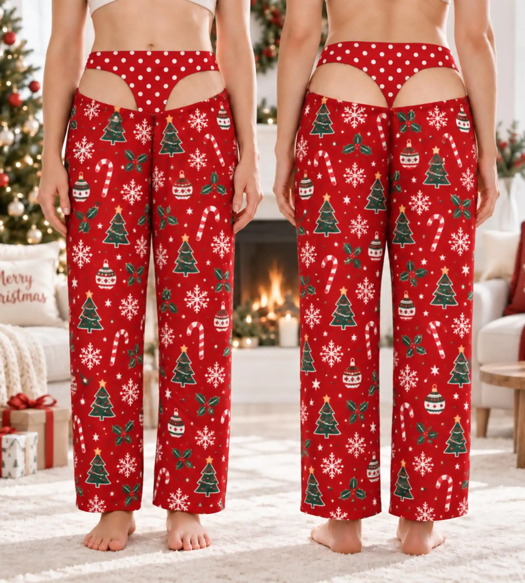 New Funny Fake Butt Cutout Christmas Light Print Unisex Straight Pants, Novelty Trousers for Christmas Party Holiday Loungewear view 4