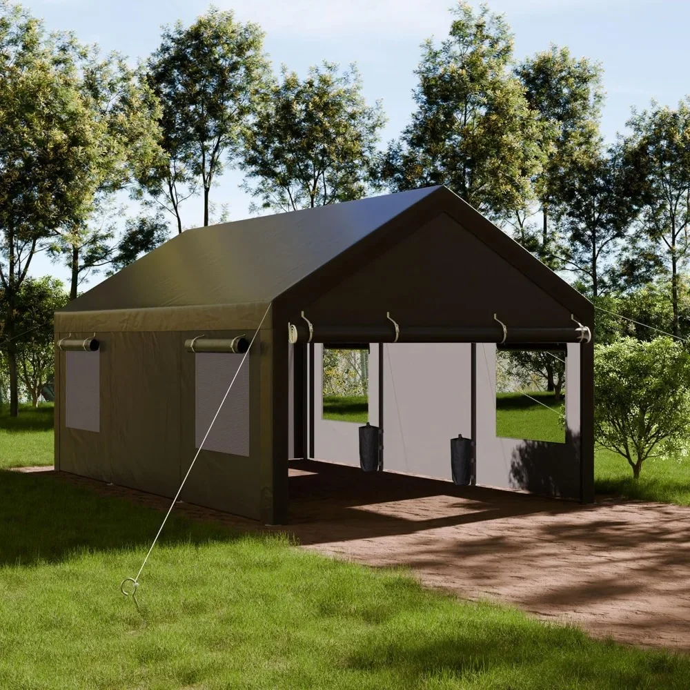 10x18.5ft Heavy Duty Carport, Portable Garage with Removable Sidewalls, Carport Garage