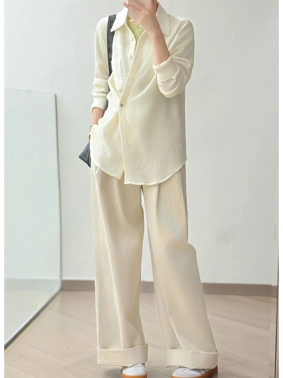 

Petite Namel Corduroy Wide Leg Pants Autumn Winter ential Two Colors Cuffed More Versatile High Waist Zipper Closure Ca...