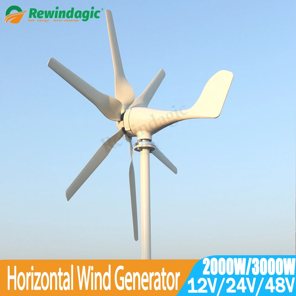 Nueva llegada energía gratuita 6 aspas 2KW 3KW 12V 24V 48V turbina eólica con controlador PWM uso doméstico arranque de baja velocidad del viento 2000W 3000W