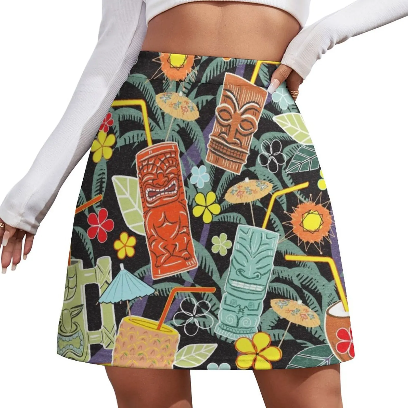 

Hawaiian Tiki Mugs and Cocktails Mini Skirt clothes luxury women skirts fairy grunge