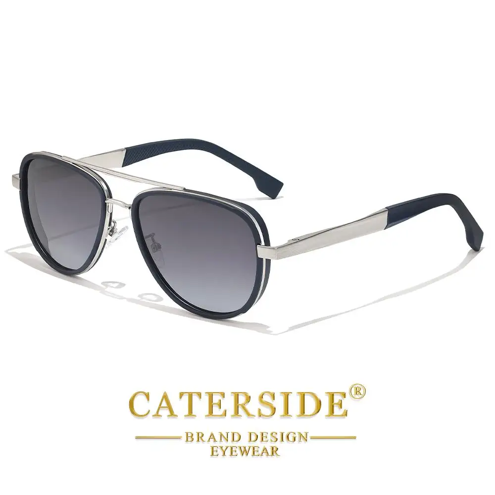 CATERSIDE Pilot Polarisierte Sonnenbrille, modische Herren-Sonnenbrille mit flachem Oberteil und doppelten Brücken, Damen-Sonnenbrille für Outdoor-Reisen, Fahrbrille, UV400 – Detail 6