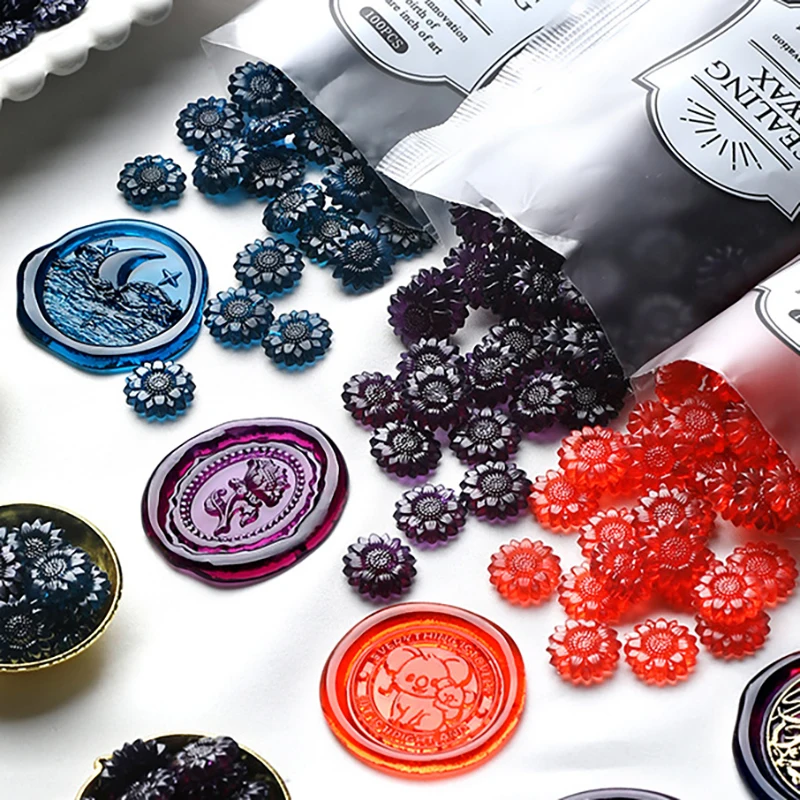 Perles de cire à cacheter tournesol rétro, 50 pièces, tampon perlé, matériel de Scrapbook, sceau pour mariage, décoration artisanale Vintage, fabrication de cartes