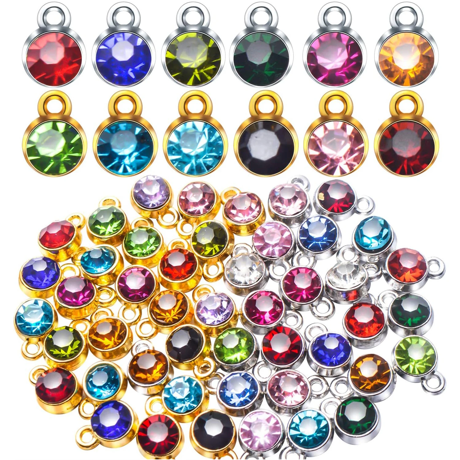

48pcs Crystal Birthstone Charms Rhinestone Pendants Crystal Beads Charms with Rings for Jewelry Necklace Bracelet Earring