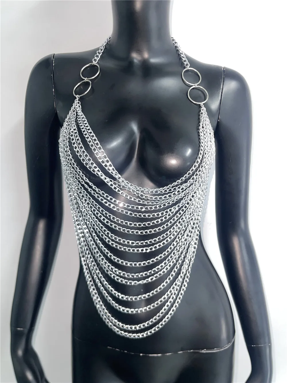 Women Metal Chain Tassel Tank Top Sexy Deep V Neck Backless Hollow Out See Through Crop Top Body Chain Party Club Camisole