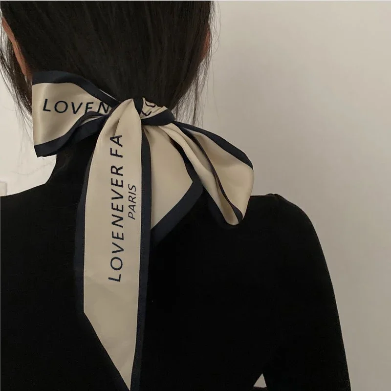 Mode Druck Brief Haar Bänder Französisch Elegante Lange Stirnband Tasche Strap Zubehör Mädchen Bogen Knoten Lange Haar Schal Haarband – Detail 2