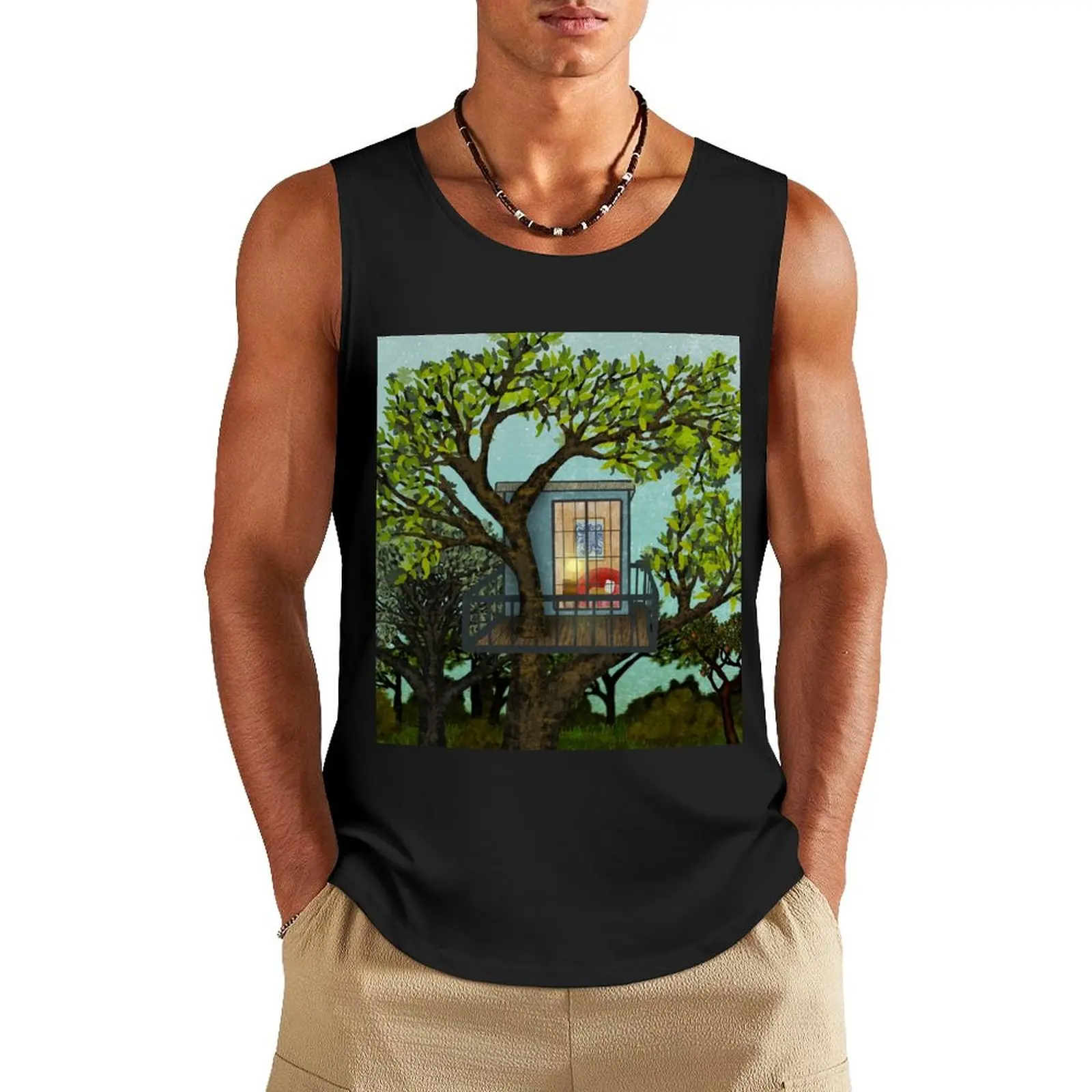 

House in the Tree Tank Top fitness clothing for men summer clothes man 2025
