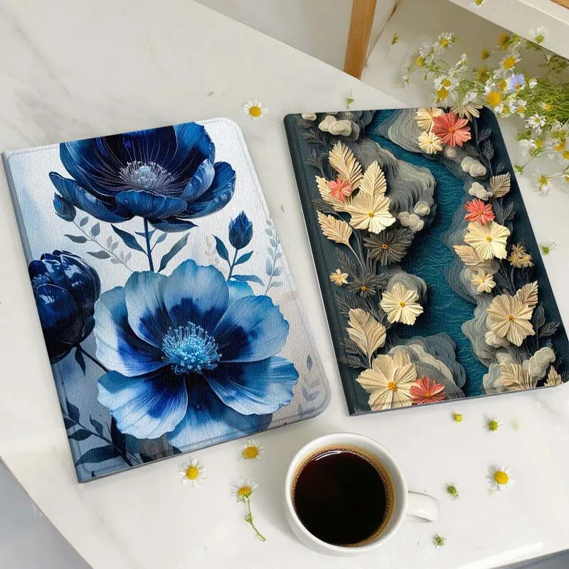 

Blue Floral Art Design Gift Tablet Case For Huawei Honor MatePad MediaPad Air 5 6 7 11 V6 V7 V8 V9 X9 X8 T10 T10s C5e T5