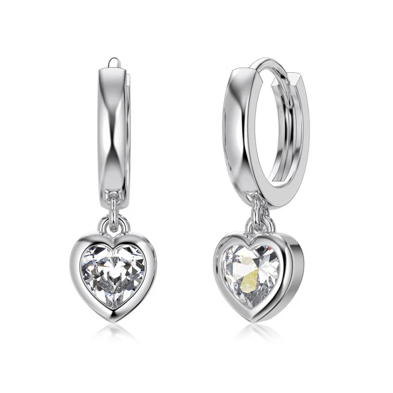 S925Pure silver earrings for women with heart-shaped zircon inlay and pendant design, simple and elegant women's earrings wholes
