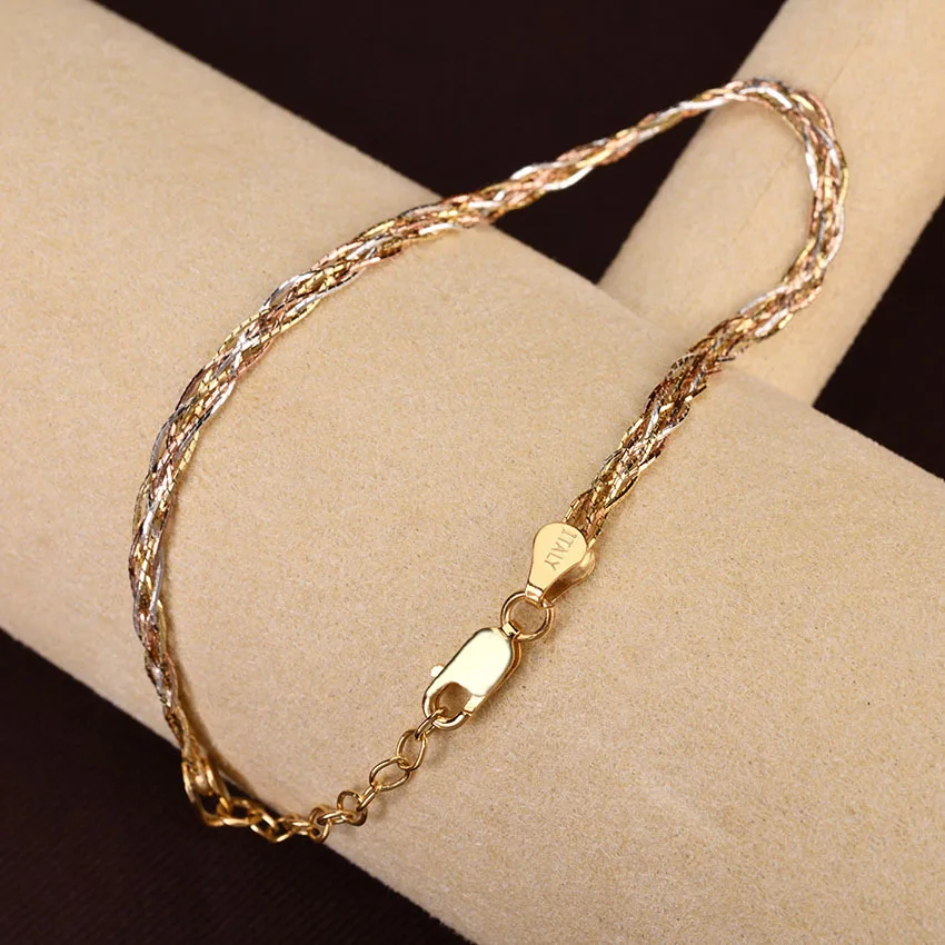 S925 Sterling Silver Adjustable Tri Color Bamboo Weave Bracelet Minimalist Women Hand Jewelry