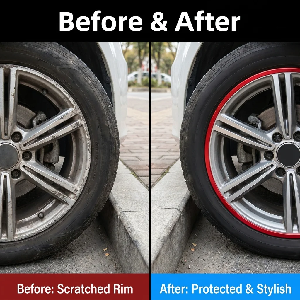 4pcs Aluminum Alloy One-Piece Car Wheel Rim Protectors Self-Adhesive No Tire Removal Hub Anti-Scratch Guard Rings