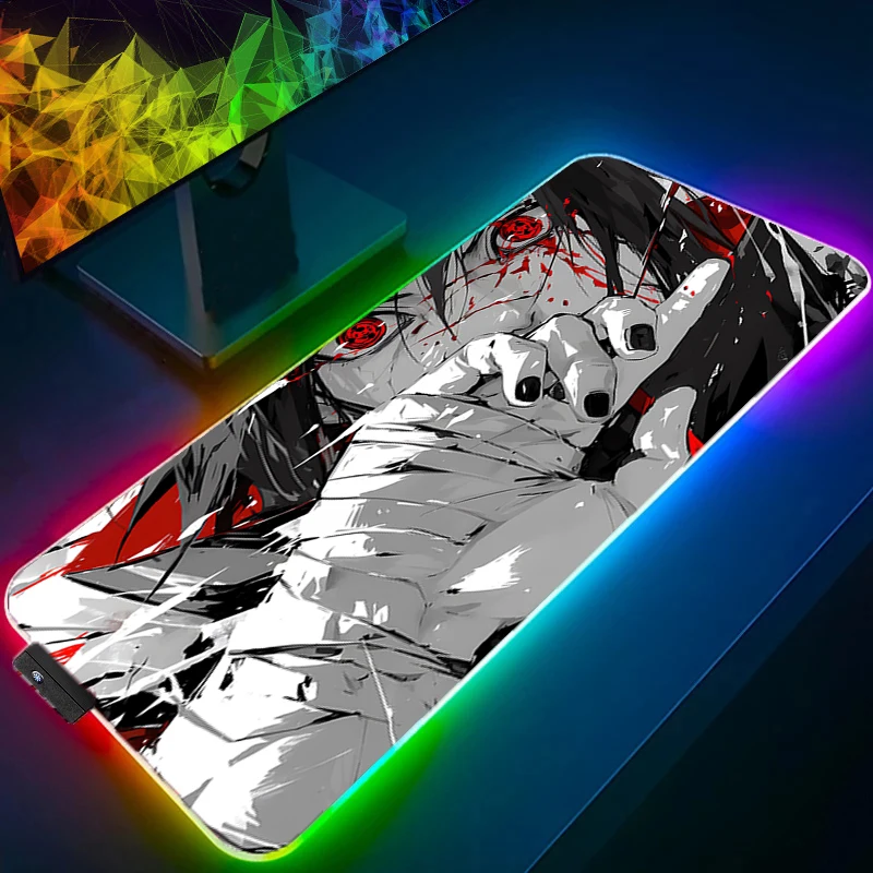 

RGB Mouse Pad N-narutoS Sasuke gamer Large LED Keyboard NonSlip Rubber Computer Carpet Desk Mat PC Gamer Backlight XXL MousePad