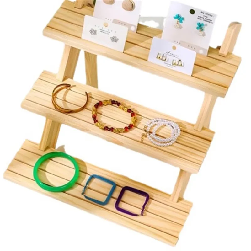 

BMBY-Multi-Tier Wooden Jewelry Display Stand Cupcake & Makeup Organizer Mini Figure Showcase Rack