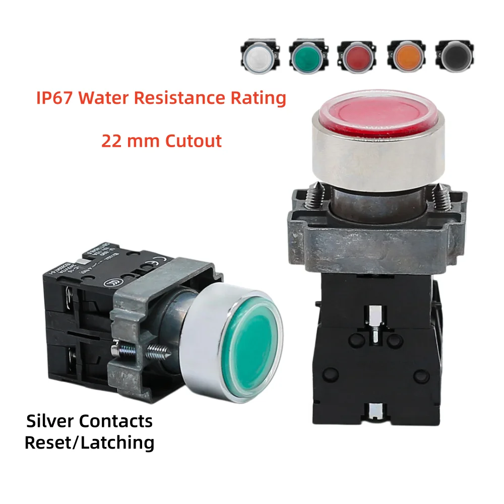 22mm IP67 Momentary Push-Button Switch, 10A, 240V~3A, Round, Compact, Round Panel, Normally Closed/Normally Open, LA167-B2-BAF