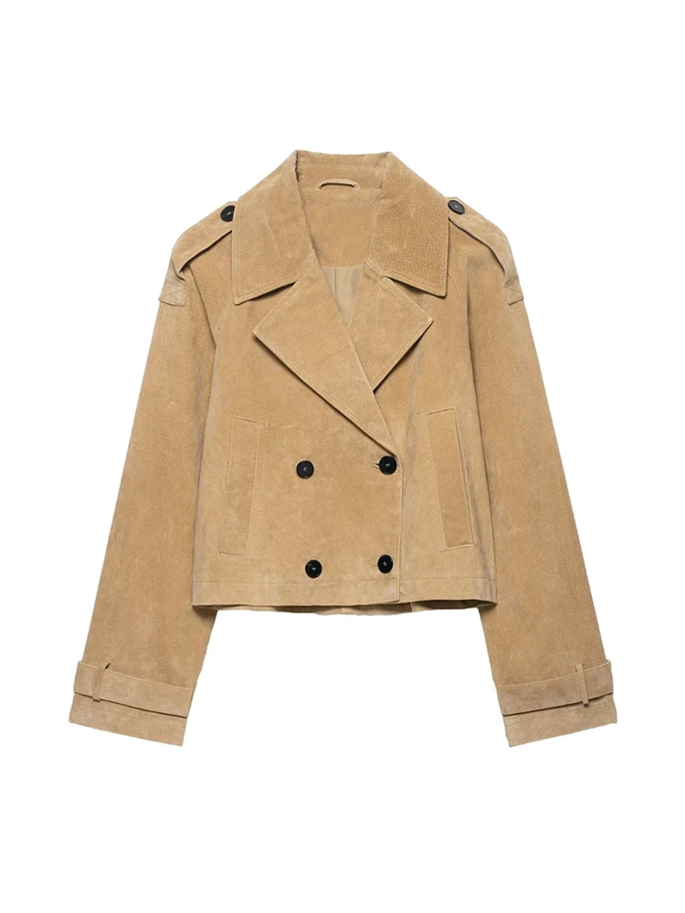 

Женский модный двубортный короткий плащ с длинными рукавами и передними карманами, женская верхняя одежда, шикарные топы