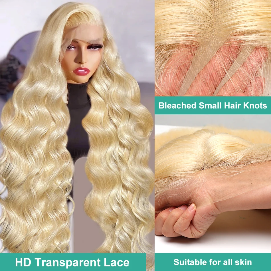 Brazilian 30 40 inches Body Wave 613 Honey Blonde HD Transparent Lace Front Human Hair Wigs 13x6 Lace Frontal Wig Glueless Wig