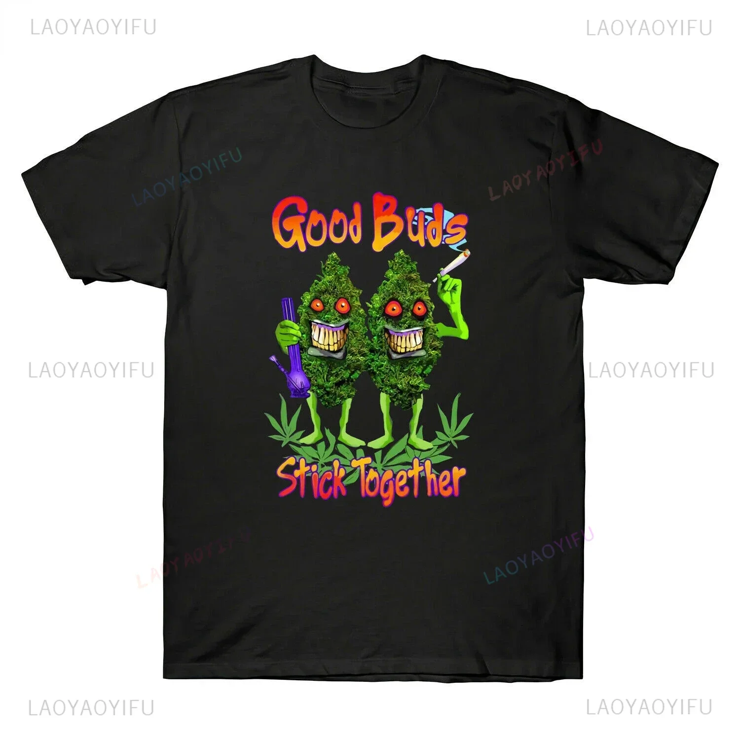 

Weed Good Buds Stick Together Smoking Funny Cartoon Printed T-shirt Tops Summer Comfortable Breathable Women Men Tops Camisetas