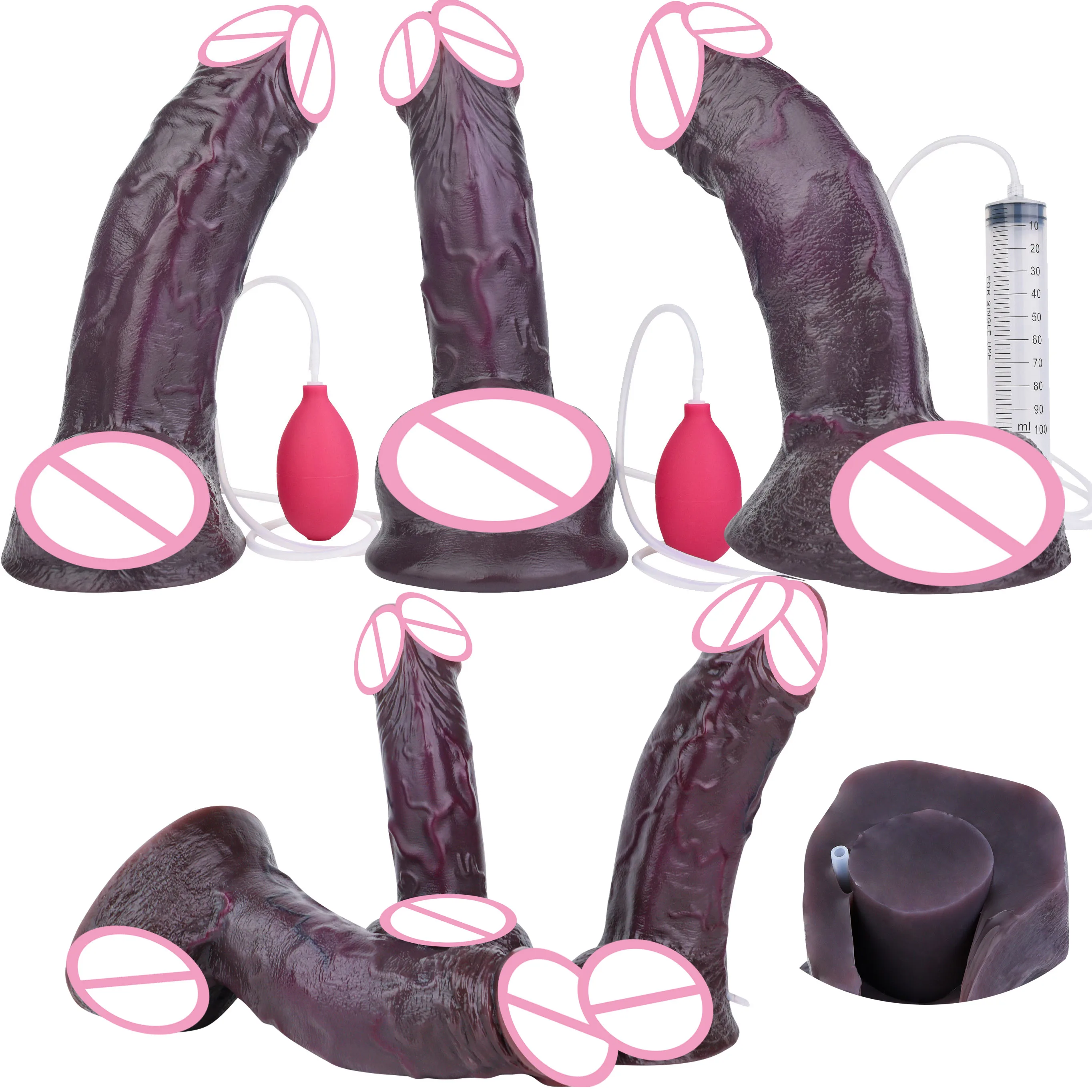 FAAK Dual Layer Silicone Squirting Penis Black Thick Realistic Ejaculate Dildo Giant Butt Plug with Suction Cup Adult Sex Toys view 2