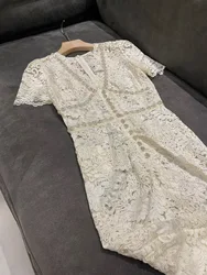 JAMERARY New Summer Chain Diamonds White Lace Wedding Dress Women Short Sleeve Short Sleeve Midi Long Vestidos Party Prom Robe