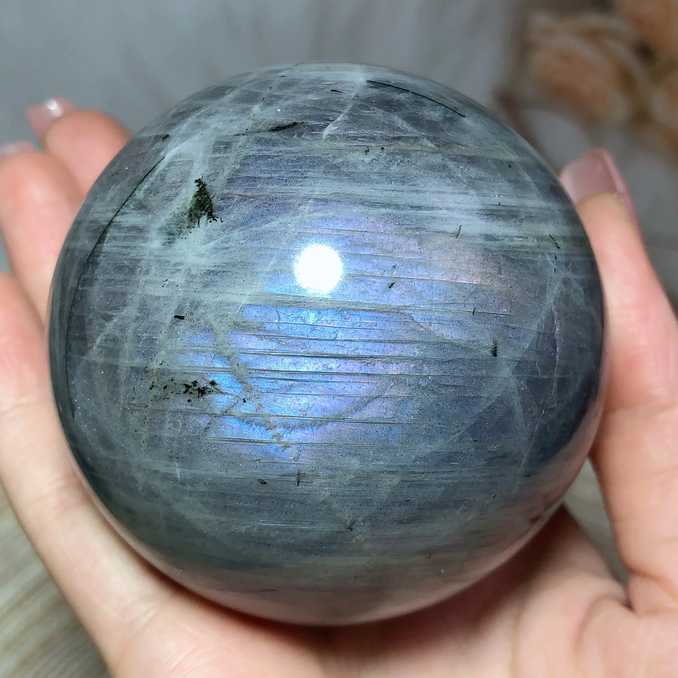 Natural Crystal Purple Falsh Labradorite Sphere Energy Ornament Healing High Quality Wholesale Home Decorations Ore Room Decro