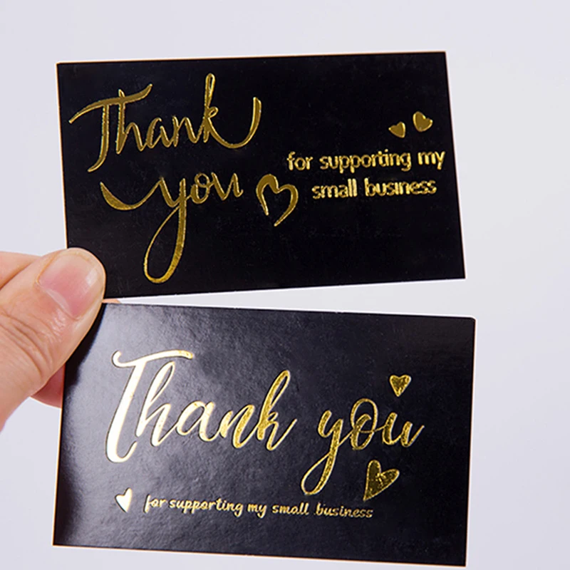 50pcs Black Thank You for Supporting My Small Business Card Thanks Greeting Card Appreciation Cardstock for Sellers Gift