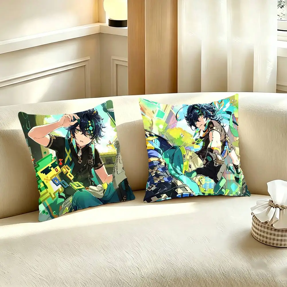 G-Genshin Impact K-Kinich Polyester Printed Pillow Cover Square 30 35 40 45 50 55 cm Soft for Sofa Bed Car Home Decor