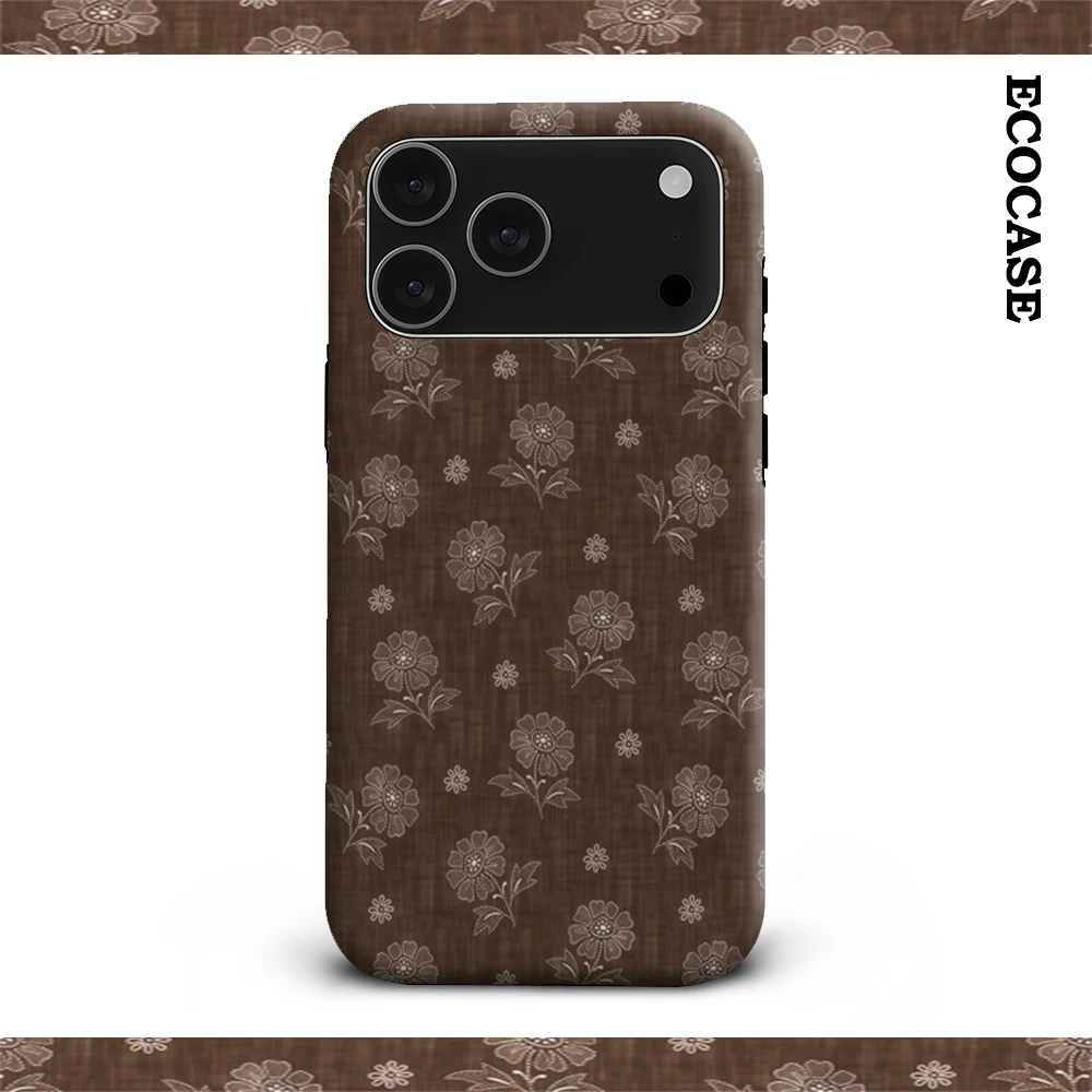 Braune Blumenstickerei IPhone 17 Must-Haves Handyhülle für IPhone 17 16 15 14 13 12 11 Pro Max Plus Doppelschichtige Rückseite
