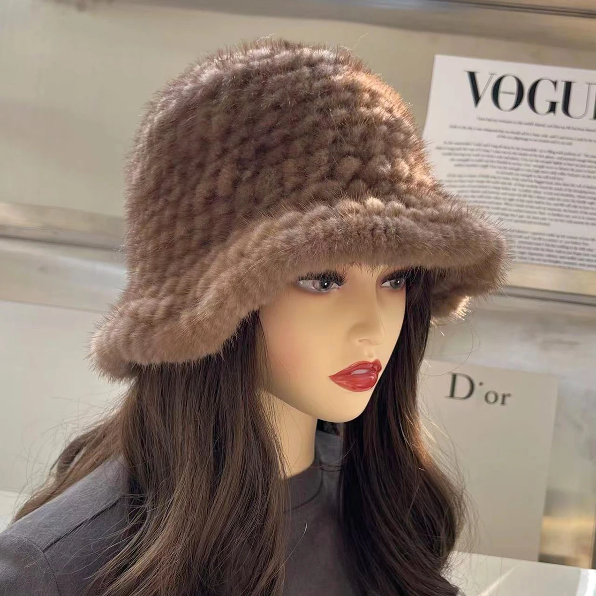 y2k Fur Bucket Hat For Women Natural Mink Fur Knitted Hat Furry Russian Winter Luxury Fashion Party Panama Fisherman Cap 2024