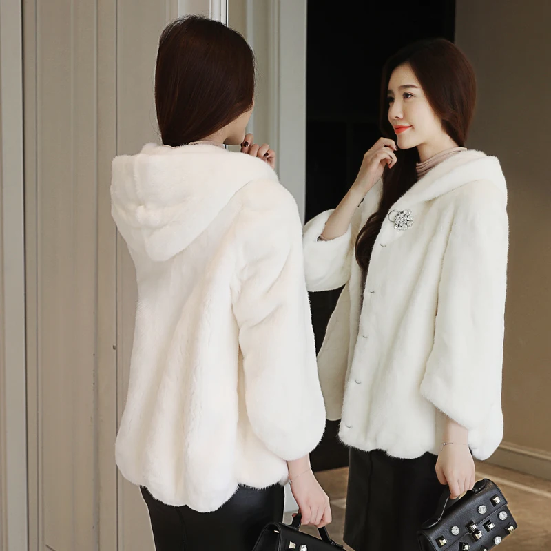 

coat Real natural Mink fur 2023 women's clothing outerwear jacket coats winter new hooded