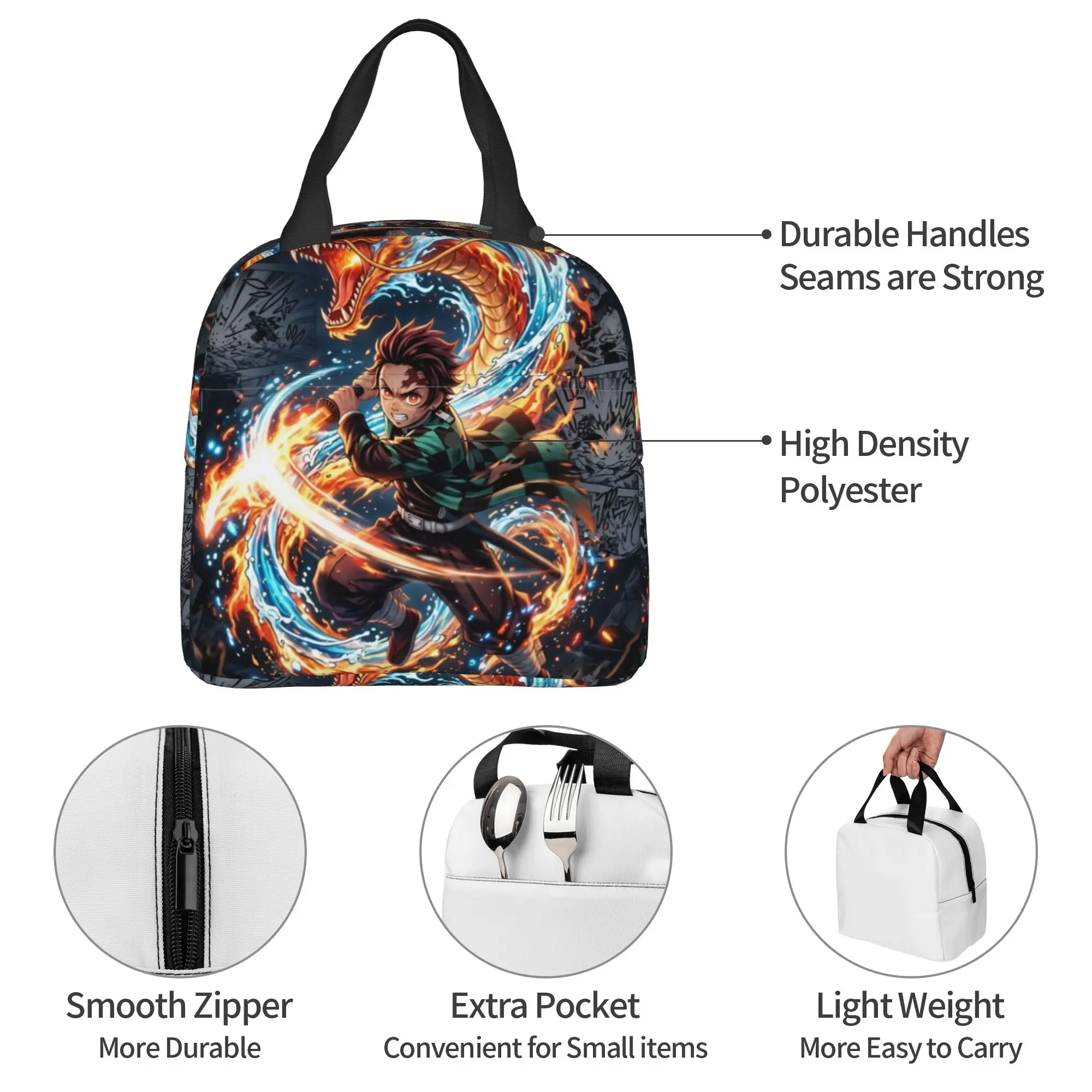 Custom D-Demons Slayers Insulated Lunch Bags Women Cartoon Anime Resuable Thermal Cooler Food Lunch Box Outdoor Camping Travel view 4