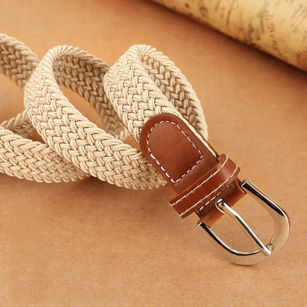 Casual Canvas Woven Belt Knitted Thin Alloy Pin Buckle Elastic Waistband High Quality Punch Free Stretch Waist Belts Pants