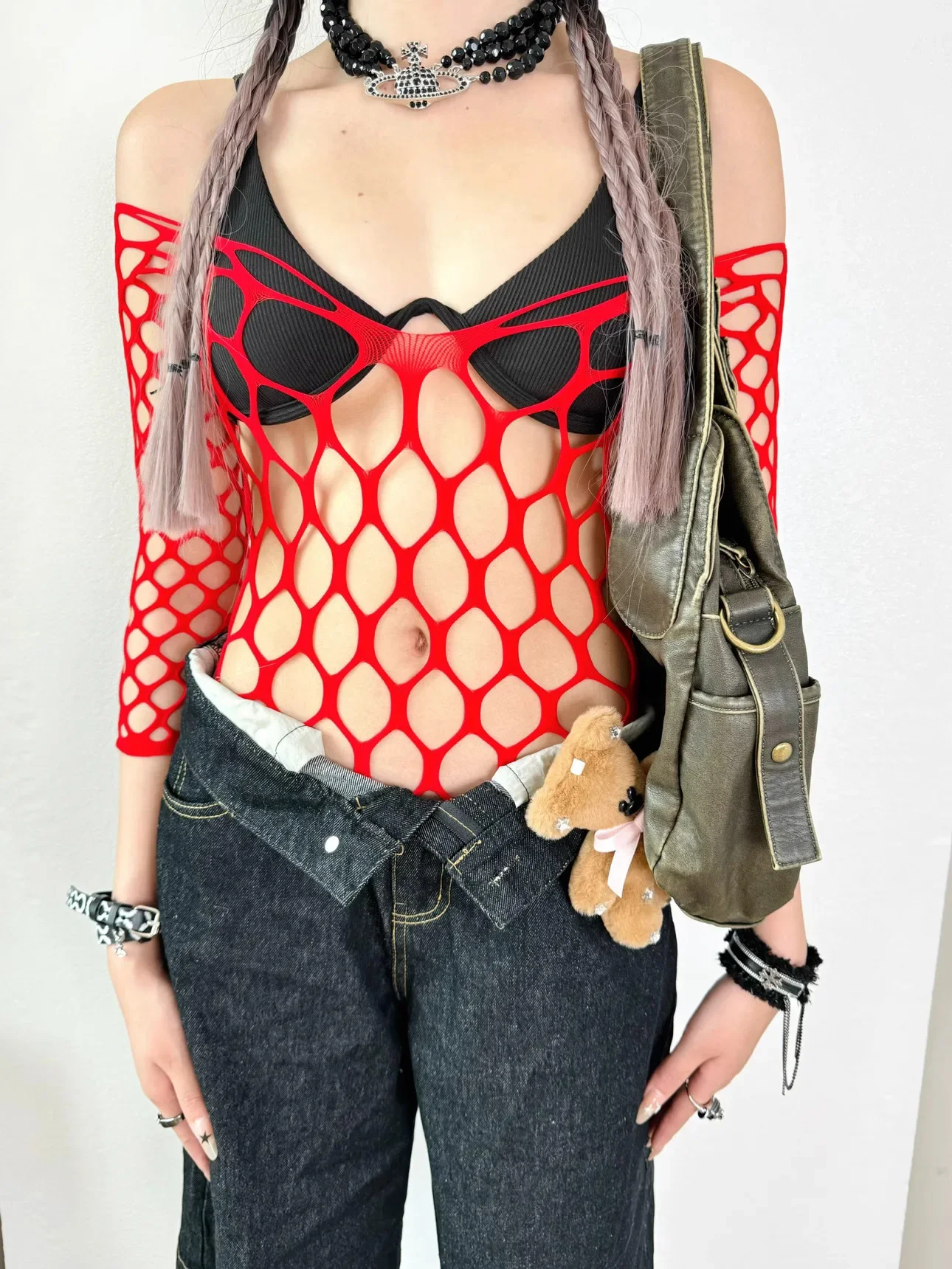 Aushöhlen Sexy Bodys Techwear Mode Y2k Patchwork Tops Frauen Fishnet Backless Schlank Bodysuit Sexy Body Dessous