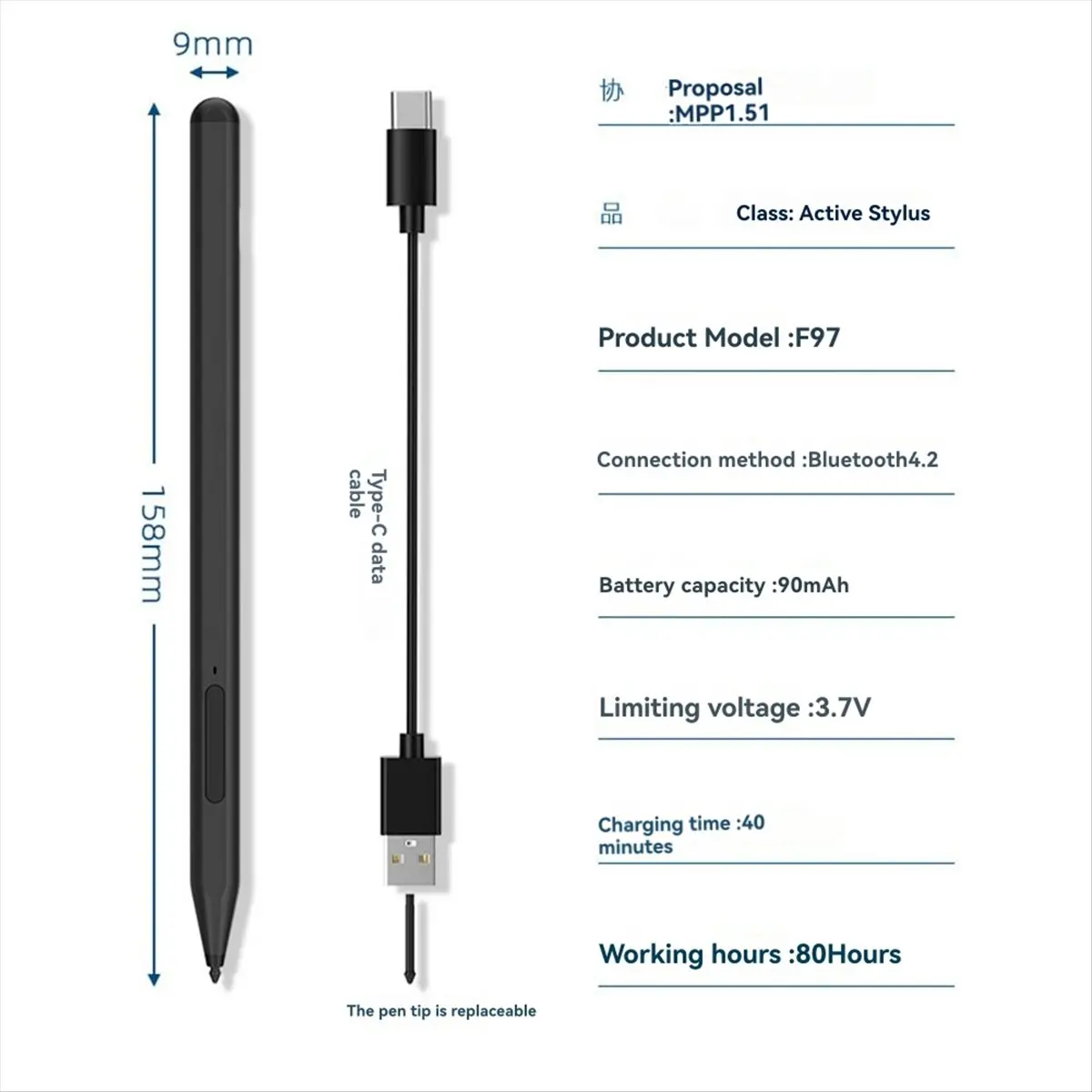 (ABGQ) MPP 2.0 Stylus Pen for Microsoft Surface Go 4 3 2 1 Stylus Pen Fast Charging for Surface Pro 11 10 9 8 7 6 5 4 X C