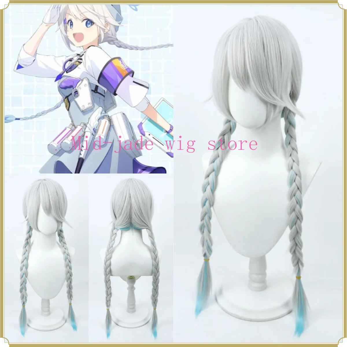 Anime Valkyrie Police Natsume Kirino Cosplay Wig Silver White Gradient Hair Tail Character Hairpiece for Halloween Event