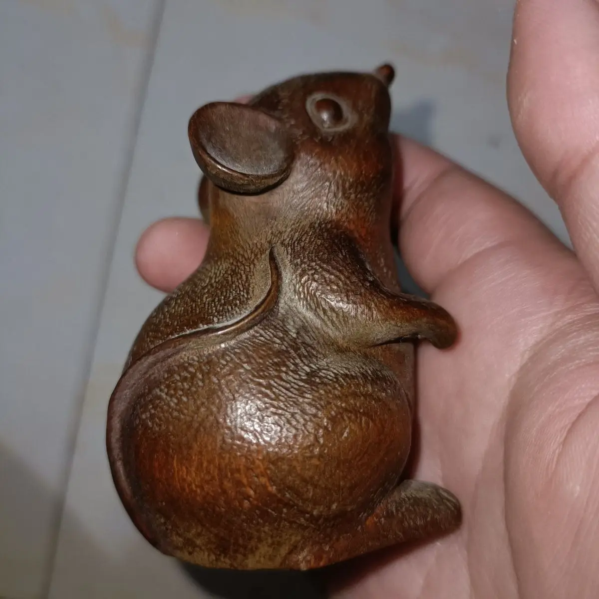 Hand Carved Wood Cute mouse zodiac rat Statue Figurine Desktop Ornaments Home Decoration