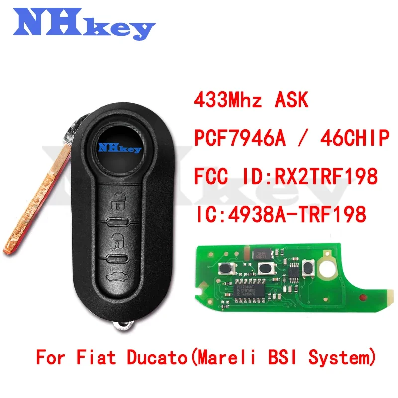 

NHKEY RX2TRF198 3 Button Remote Key Fob 433MHz ID46 for Fiat Ducato 500L MPV for Peugeot Boxer Citroen Jumper 2008-2015