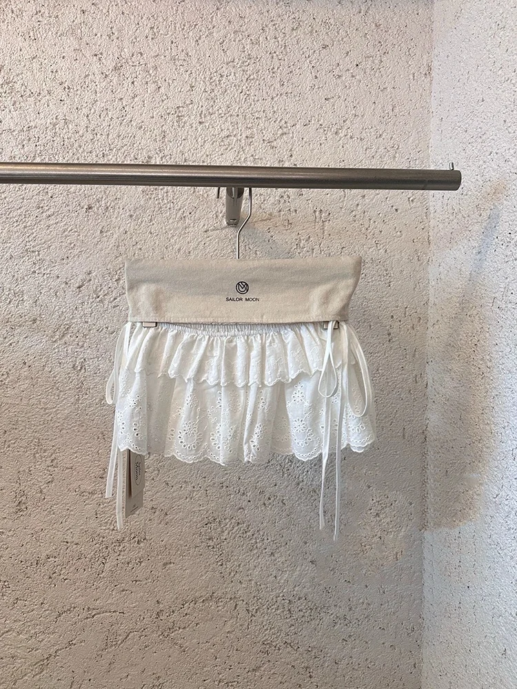 

White Embroidered Lace Trim Overlap Ballet Sle Skirt Hip Concealing ort Skirt Curtain Korean Sle Commute f Skirt