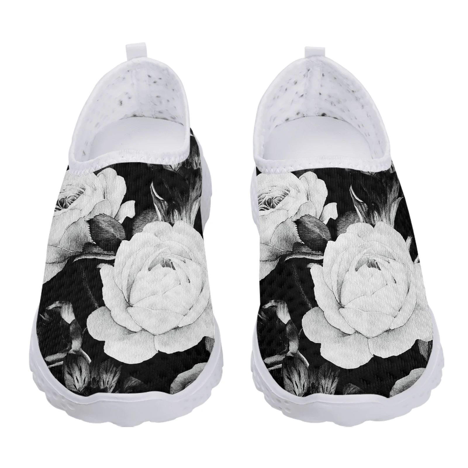 Mooie Roze Bloemenprint Lichtgewicht En Ademende Zomerschoenen Zachte Zool Outdoor Wandelschoenen Vrijetijdsschoenen