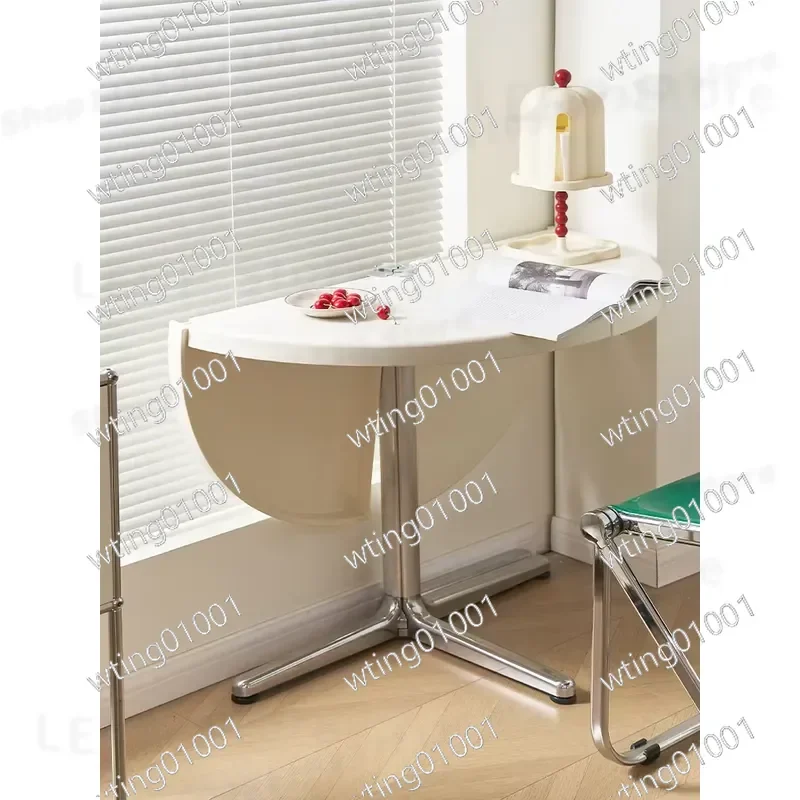 for Medieval Style Foldable Round Coffee Table Multi-functional Semi-circle Design Compact Home Furniture Space Saving Modern