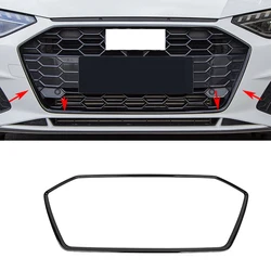 FIT FOR Audi A4 2020 2021 2022 2023 Glossy Black ABS carbon front bumper grill forming fog lamp strip cover trim delete Chrome