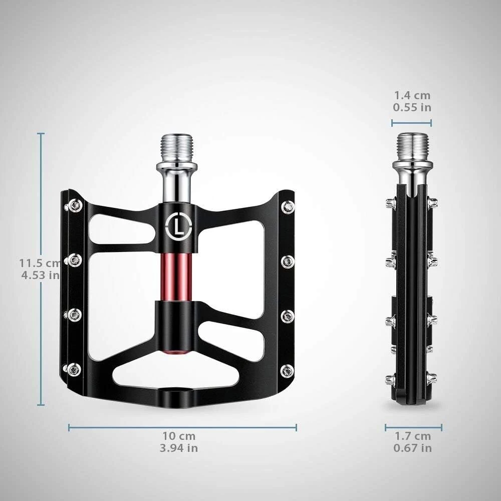 CATAZER Bicycle Pedals 3 Bearings Mountain Bike Pedals Platform Black/Silver Bicycle Flat Aluminum Alloy Pedals 9/16 Inch 1 pair